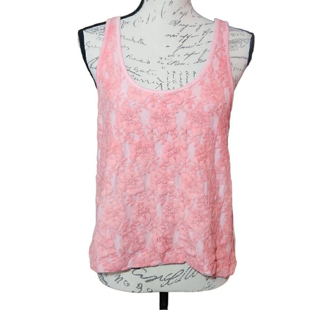 Jessica Simpson Women's Size Medium Pink Lace Split Back Tank